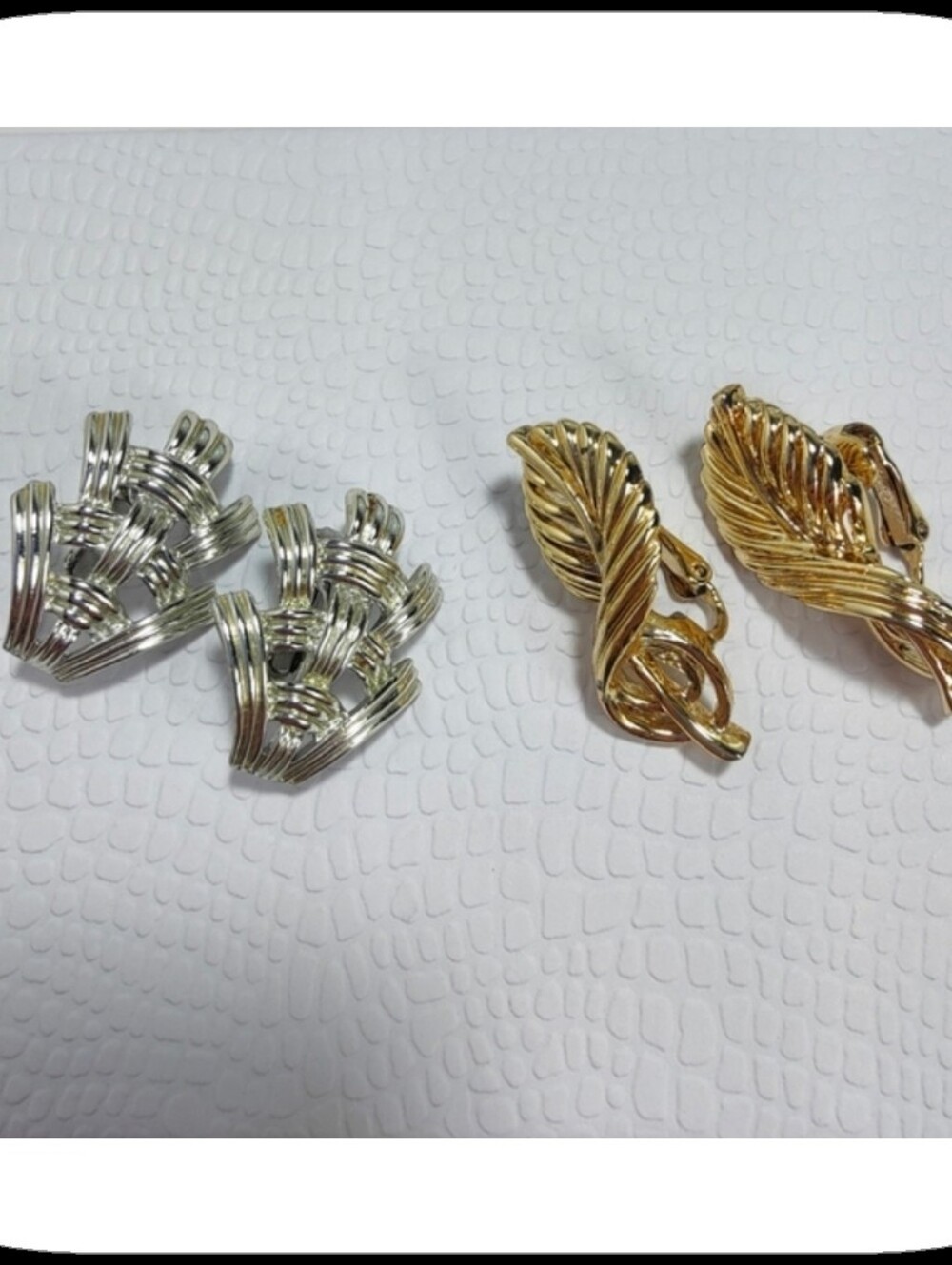 Vintage Coro Clip-On Earrings Lot Gold Tone Leaf Silver Tone Knot Signed